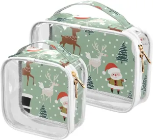 2 Pack clear Santa Claus Reindeer toiletry travel bag TSA approved portable small cosmetic bag Airport Airline Compliant