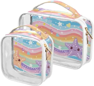 2 Pack clear Starfish Waves Cartoon men toiletry bag TSA approved reusable small cosmetic bag travel essential