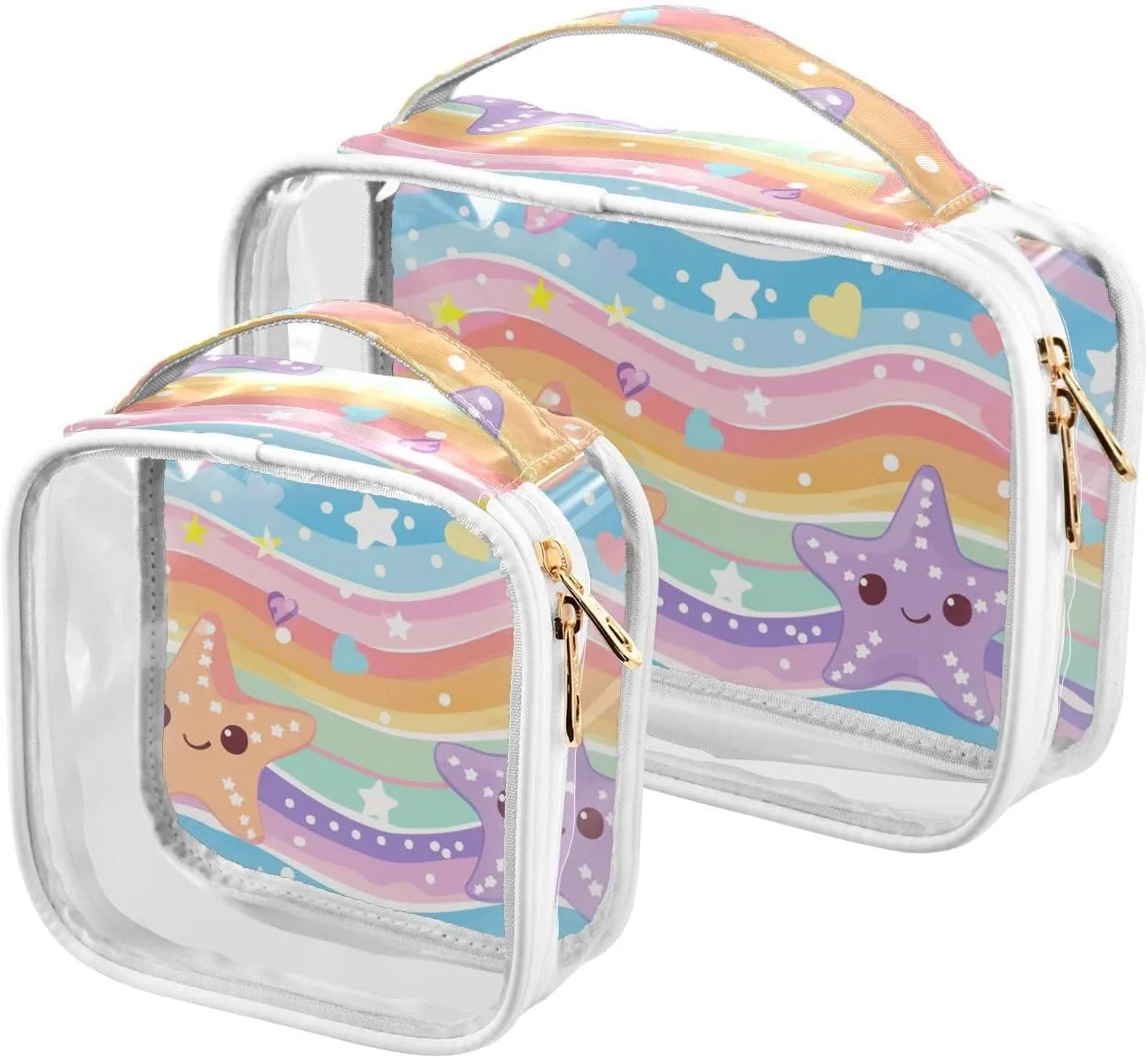 2 Pack clear Starfish Waves Cartoon men toiletry bag TSA approved reusable small cosmetic bag travel essential