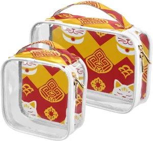 2 Pack clear Traditional Chinese Pattern Cat Yellow hanging toiletry travel TSA approved portable small cosmetic bag Men’s shaving kit