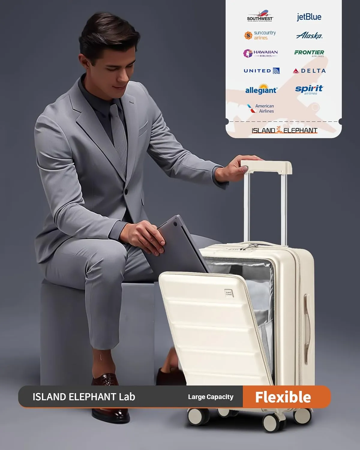 20 IN Carry On Luggage 22x14x9 Airline Approved - Front Pocket Hardside Travel Suitcase Unbreakable -with Cup Holder,Charging Port,Side Pothook, 360°Spinner Wheels, TSA Lock, White