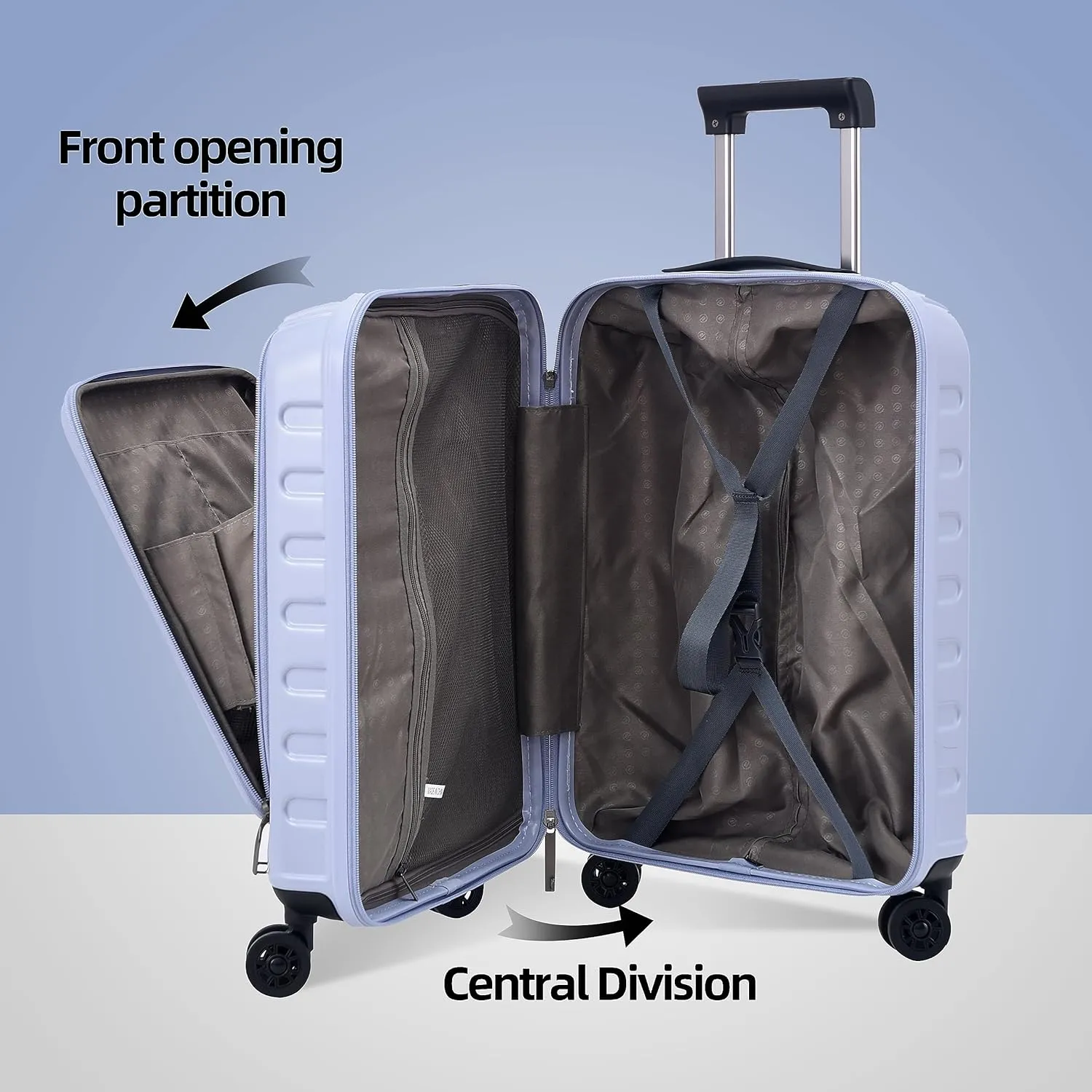 20 Inch Carry On Suitcase with Front Pocket for 15.6" Laptop, 40 * 20 * 55cm, 37L, Ligthweight ABS PC Hardshell Cabin Luggage, Lilac Purple