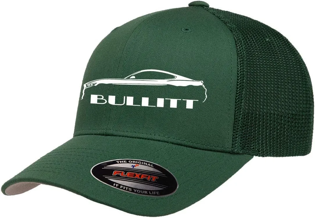2019 2020 Bullitt Ford Mustang Outline Design Flexfit Trucker Mesh Fitted Cap