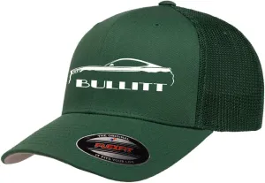 2019 2020 Bullitt Ford Mustang Outline Design Flexfit Trucker Mesh Fitted Cap