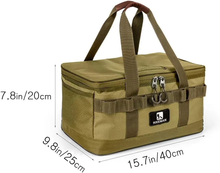 20L Tool Tote Bag Collapsible Tactical Bags for Outdoor Garden Tool Bag Camping Travel Picnic Garage Trunk Organizer, Multifunctional Waterproof Picnic Basket, Tent Stakes Organizer (Khaki)