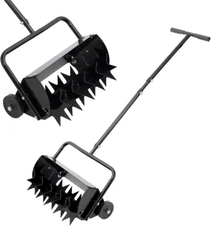 20" Rolling Manual Lawn Aerator, Push Aerating Tool with Soil Penetrator Spikes, Soil Aeration with Rotary Spike for Patio, Courtyard, Garden, and Yard Grass, 62.99" x 20.08" x 11.42", Black