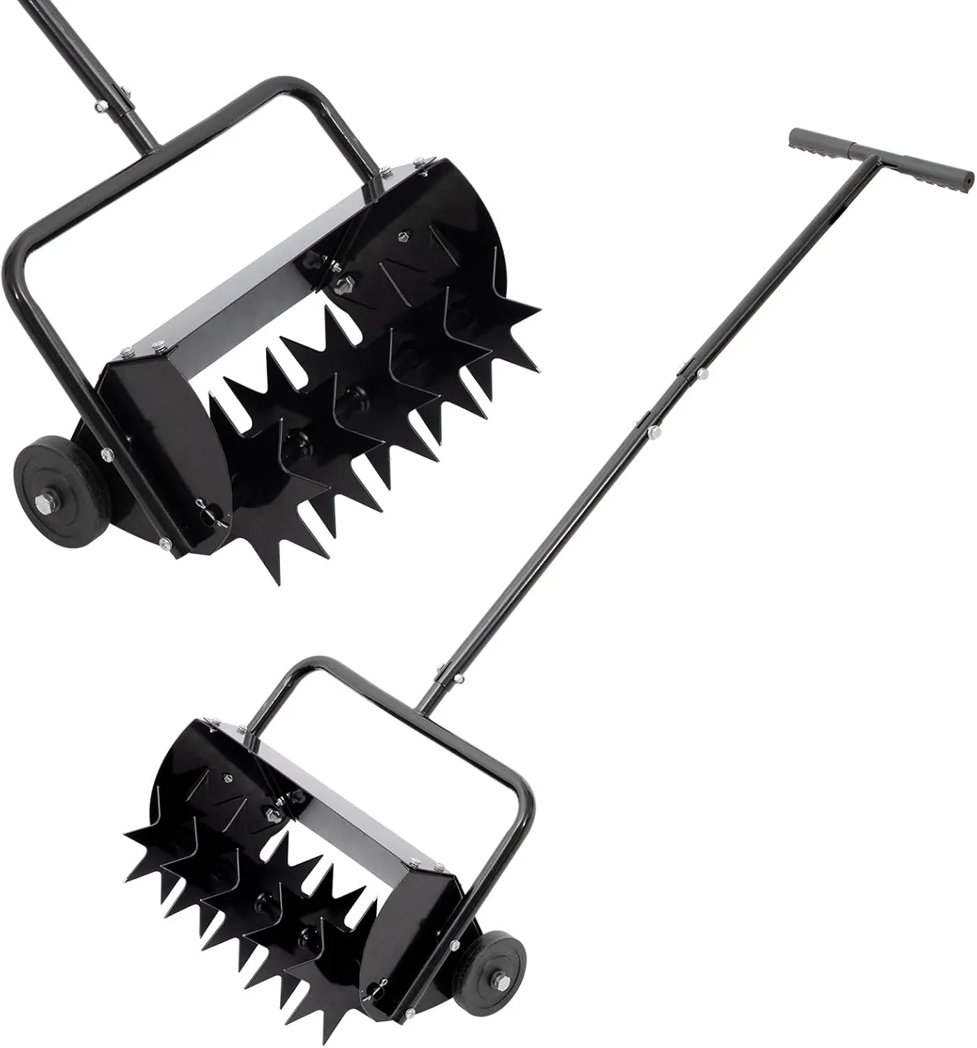 20" Rolling Manual Lawn Aerator, Push Aerating Tool with Soil Penetrator Spikes, Soil Aeration with Rotary Spike for Patio, Courtyard, Garden, and Yard Grass, 62.99" x 20.08" x 11.42", Black