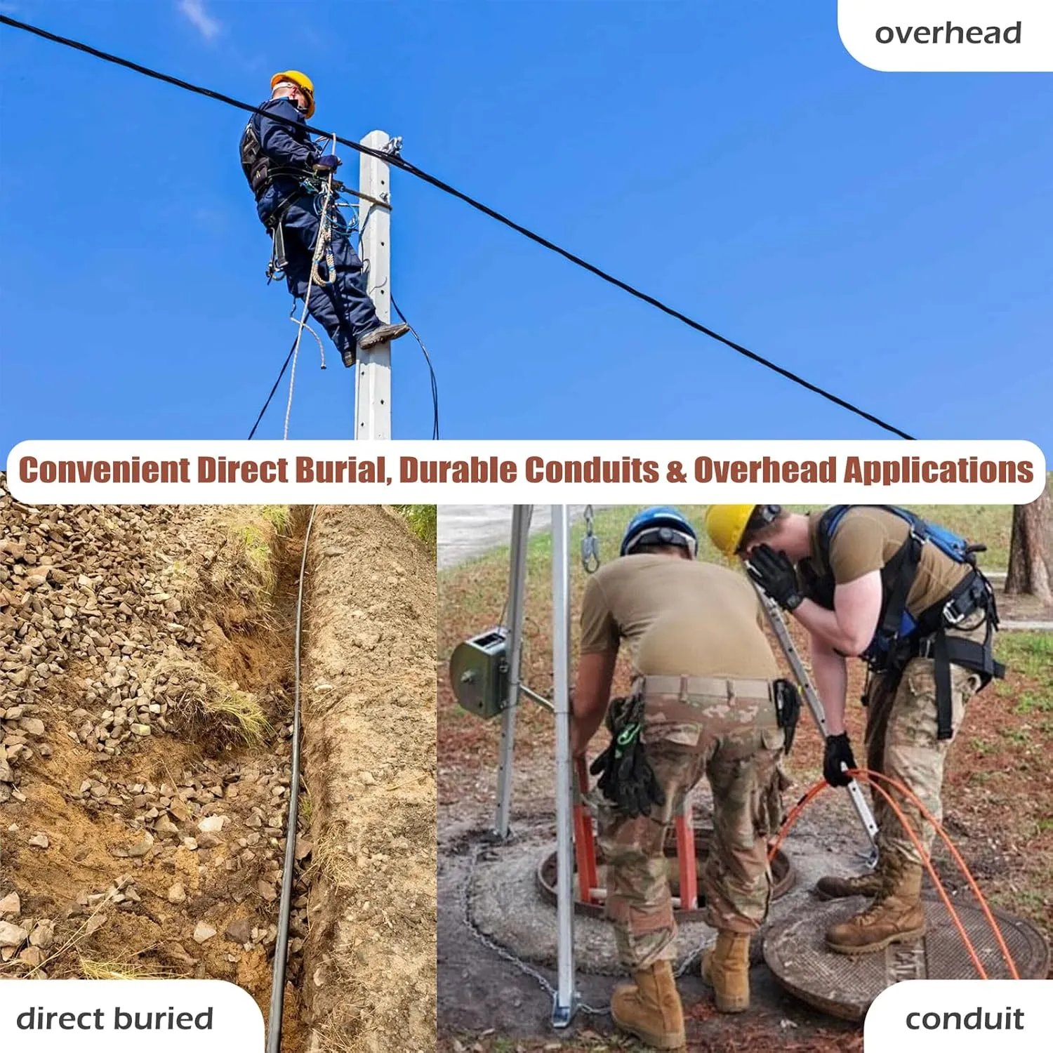 250ft/75m OD-5mm Industrial TPU OM3 Fiber LC to LC Outdoor Armored Fiber Patch Cable, Duplex Multimode Fiber Optic Cable, 40Gb 10Gb, 50/125, Uniboot LC-LC with Pulling Eye Kit Installed on one end