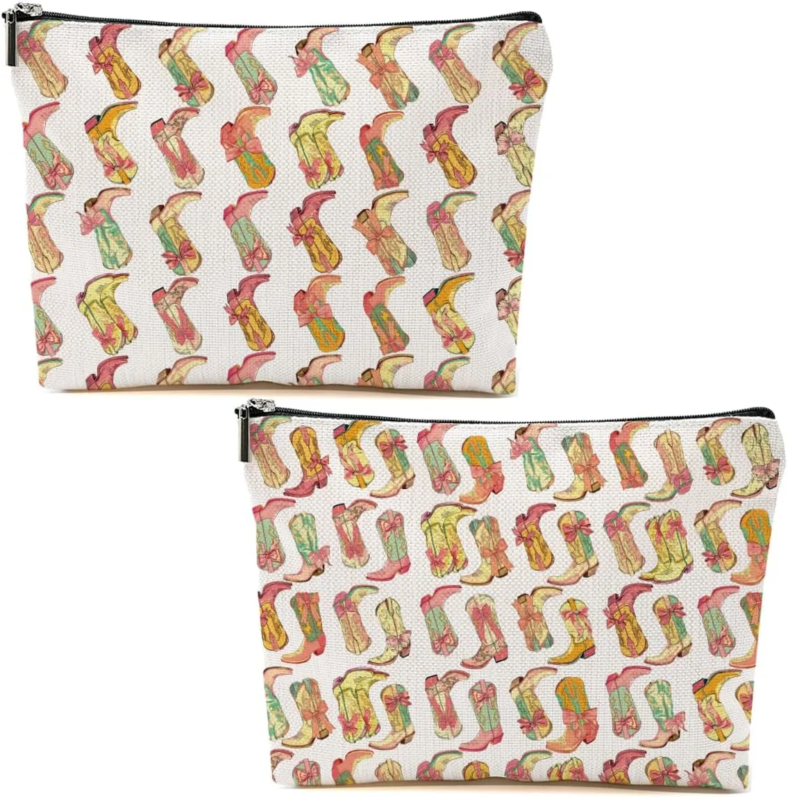2pcs Western Makeup Bag Cowgirl Boots Cosmetic Bags for Women, Cowgirls Gifts for Women Girls Sisters Lady Boss Friends Birthday Gift, Toiletry Zipper Pouch Western Stuff Cowboy Boots Gifts