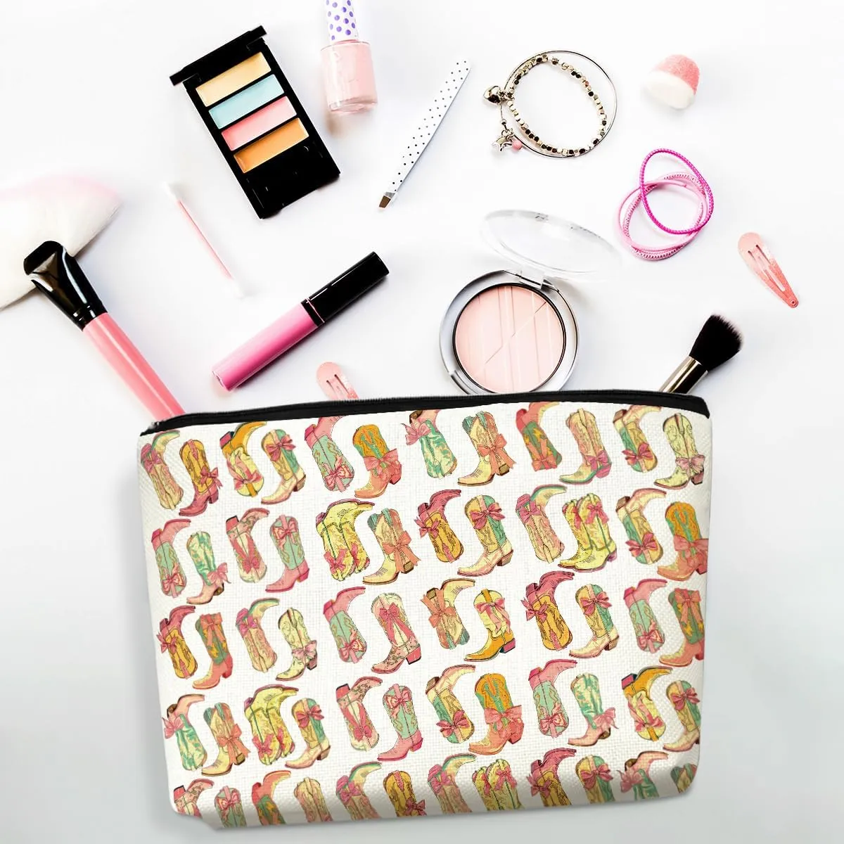 2pcs Western Makeup Bag Cowgirl Boots Cosmetic Bags for Women, Cowgirls Gifts for Women Girls Sisters Lady Boss Friends Birthday Gift, Toiletry Zipper Pouch Western Stuff Cowboy Boots Gifts