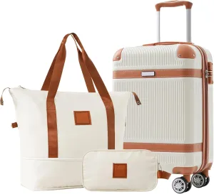 3-Piece Hardshell Luggage Set: 20in Carry-On Suitcase with TSA Lock - ABS Spinner Wheels & 360° Silent Dual Wheels - Travel Duffel & Toiletry Bag for Men & Women
