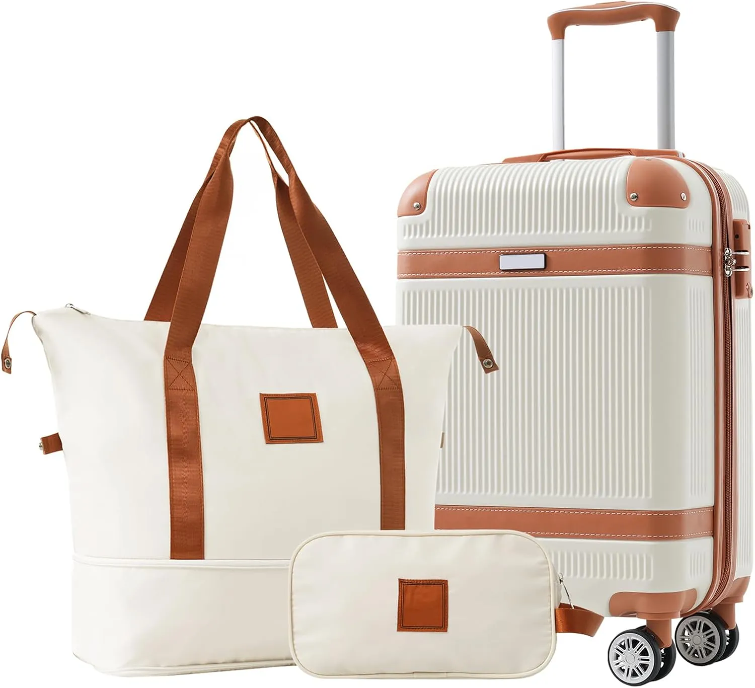 3-Piece Hardshell Luggage Set: 20in Carry-On Suitcase with TSA Lock - ABS Spinner Wheels & 360° Silent Dual Wheels - Travel Duffel & Toiletry Bag for Men & Women