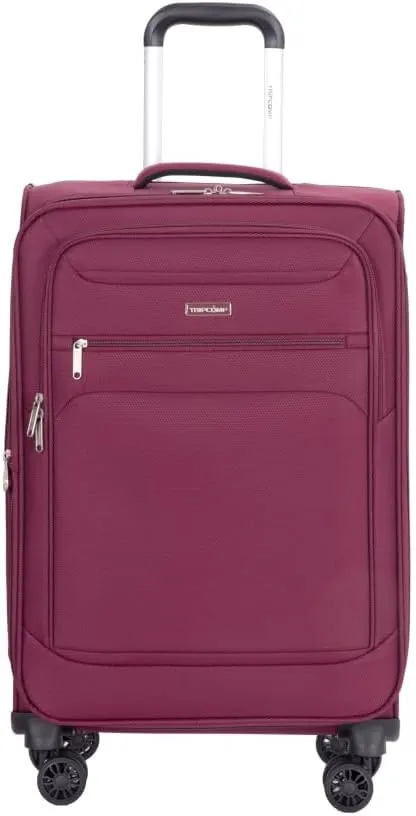 3-Piece Travel Set (18" Carry-On   Backpack   Toiletry Bag) - Lightweight Terylene Softshell Luggage with Spinner Wheels - Airline Approved Underseat Suitcase (WINE RED   Polyester)