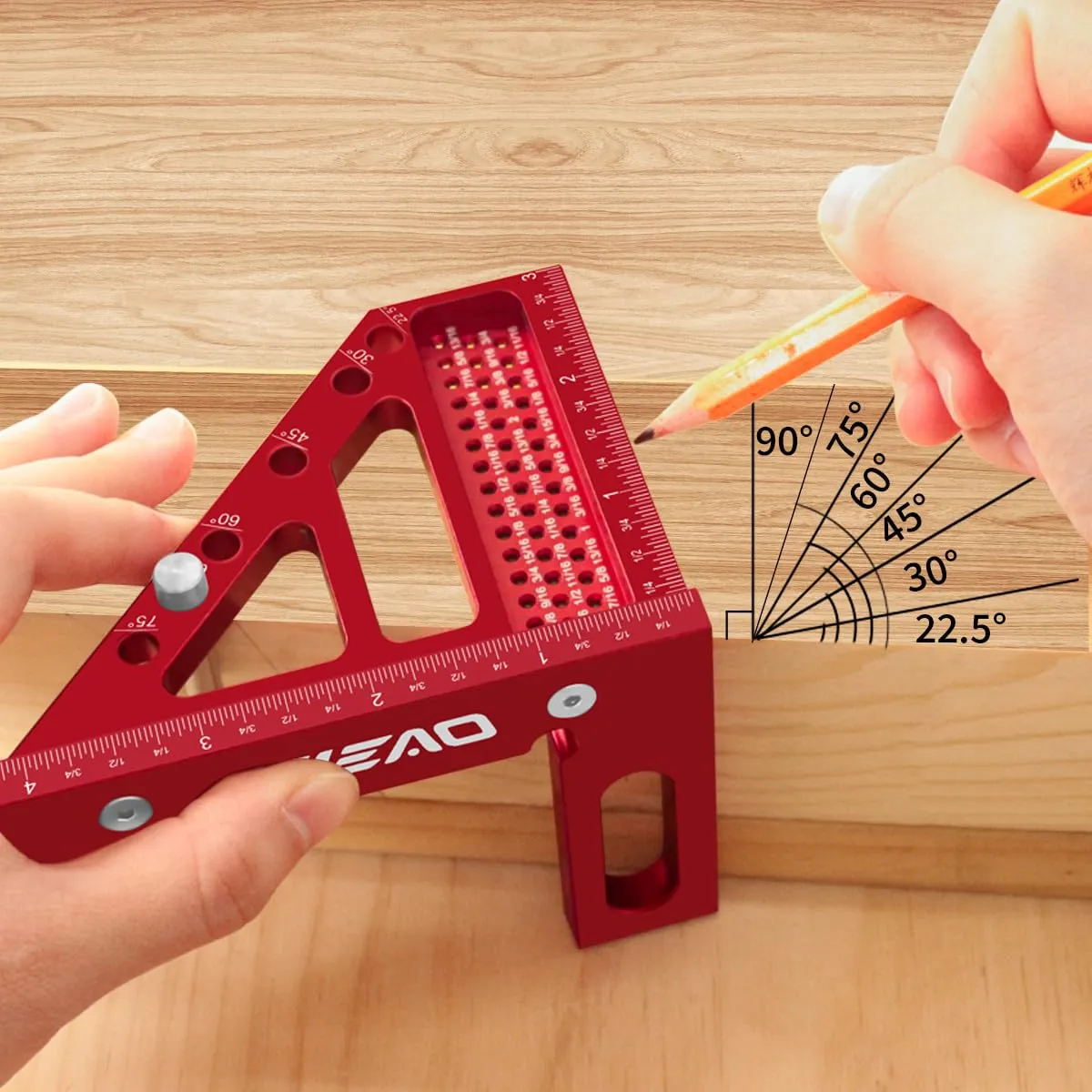 3D Carpenter Square with Degrees Scriber, 22.5-90 Degree Drawing Line Ruler with Pin, Precision Square for Woodworking, Construction, Craftsmen and DIY (Inch)