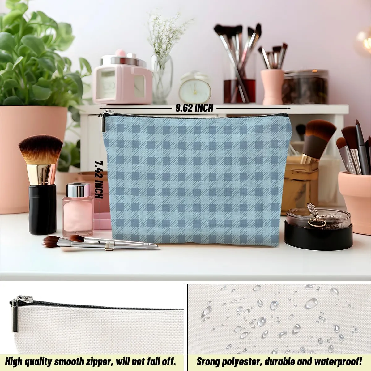 4 PCs Preppy Checkered Makeup Bag Aesthetics Plaid Check Preppy Stuff Cosmetic Bag Birthday Gifts for Women Girls Sister Zipper Pouch Travel Organizer Friendship Gifts for Christmas Thanksgiving