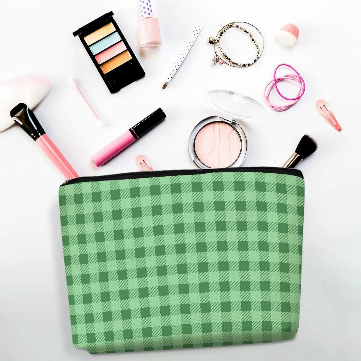 4 PCs Preppy Checkered Makeup Bag Aesthetics Plaid Check Preppy Stuff Cosmetic Bag Birthday Gifts for Women Girls Sister Zipper Pouch Travel Organizer Friendship Gifts for Christmas Thanksgiving