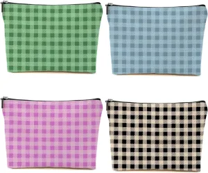 4 PCs Preppy Checkered Makeup Bag Aesthetics Plaid Check Preppy Stuff Cosmetic Bag Birthday Gifts for Women Girls Sister Zipper Pouch Travel Organizer Friendship Gifts for Christmas Thanksgiving