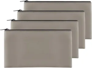 4Pack Money Bag 11 X 6, Safe Durable Waterproof PU Leather Bank Pouch With Zipper for Cash, Coins, Checks, Makeup, Bills, Receipts, Tool Storage (Grey)