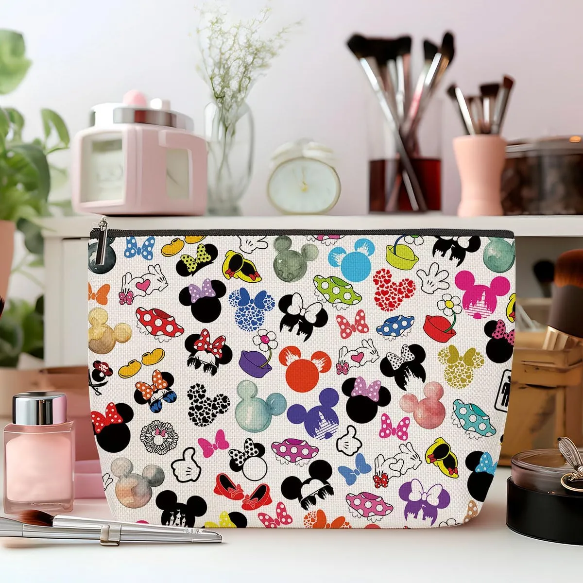4PCS Cute Cartoon Print Makeup Bag Magic Cartoon Mouse Cosmetic Bag Cute Mouse Animal Lovers Gifts for Women Female Her Daughter Cousin Best Friend Bestie BFF Mothers Nurse Day Graduation Birthday