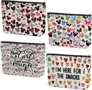 4PCS Cute Cartoon Print Makeup Bag Magic Cartoon Mouse Cosmetic Bag Cute Mouse Animal Lovers Gifts for Women Female Her Daughter Cousin Best Friend Bestie BFF Mothers Nurse Day Graduation Birthday
