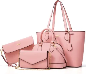 4PCS Women Fashion Handbags Purses Wallet Shoulder Bags Casual Tote Bag Crossbody Bags, Handbag Set Gift for Ladies Girls