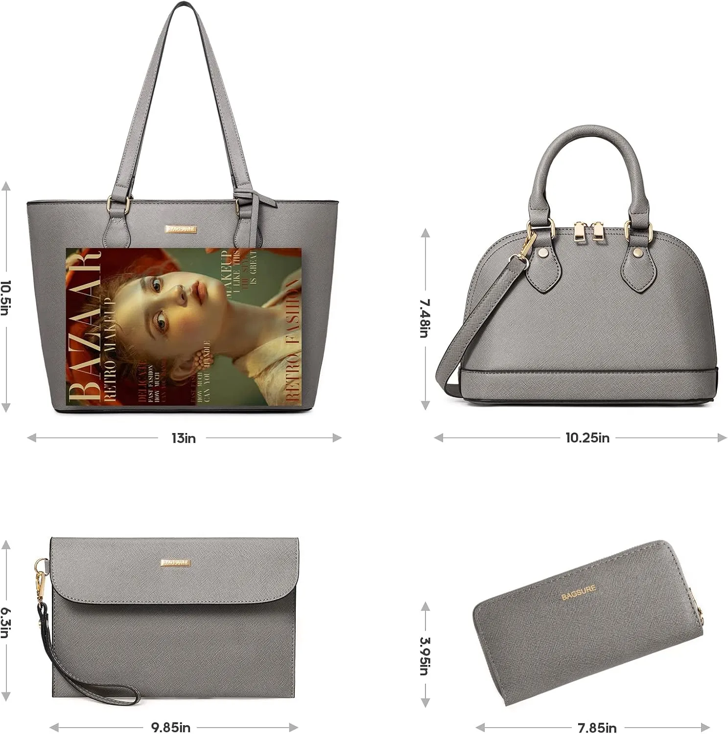 4PCS Women Fashion Handbags Purses Wallet Shoulder Bags Casual Tote Bag Crossbody Bags, Handbag Set Gift for Ladies Girls