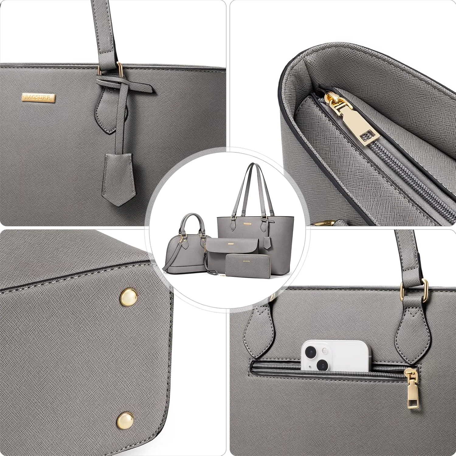 4PCS Women Fashion Handbags Purses Wallet Shoulder Bags Casual Tote Bag Crossbody Bags, Handbag Set Gift for Ladies Girls