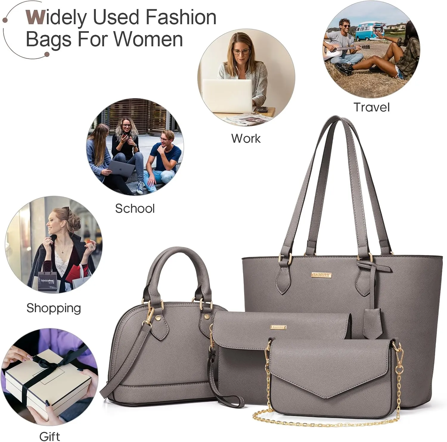 4PCS Women Fashion Handbags Purses Wallet Tote Shoulder Bags Casual Crossbody Bags, Best Valentine's Day Gift for Ladies Girls, Satchel Purse Set 4pcs
