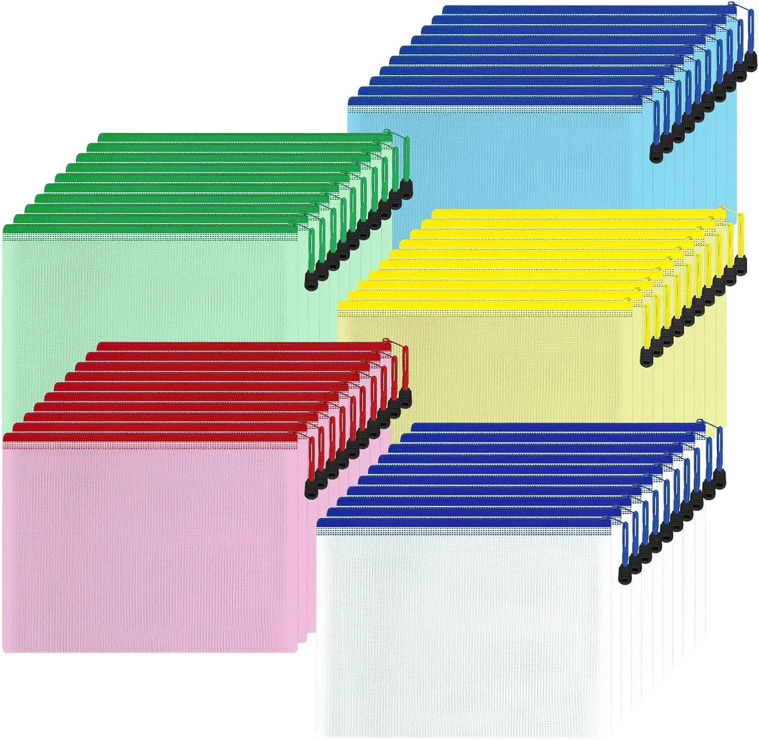 50 Pack Mesh Zipper Pouch Bags, A4 Letter Size, Waterproof Zipper Bags for Classroom Organization and Storage (50)