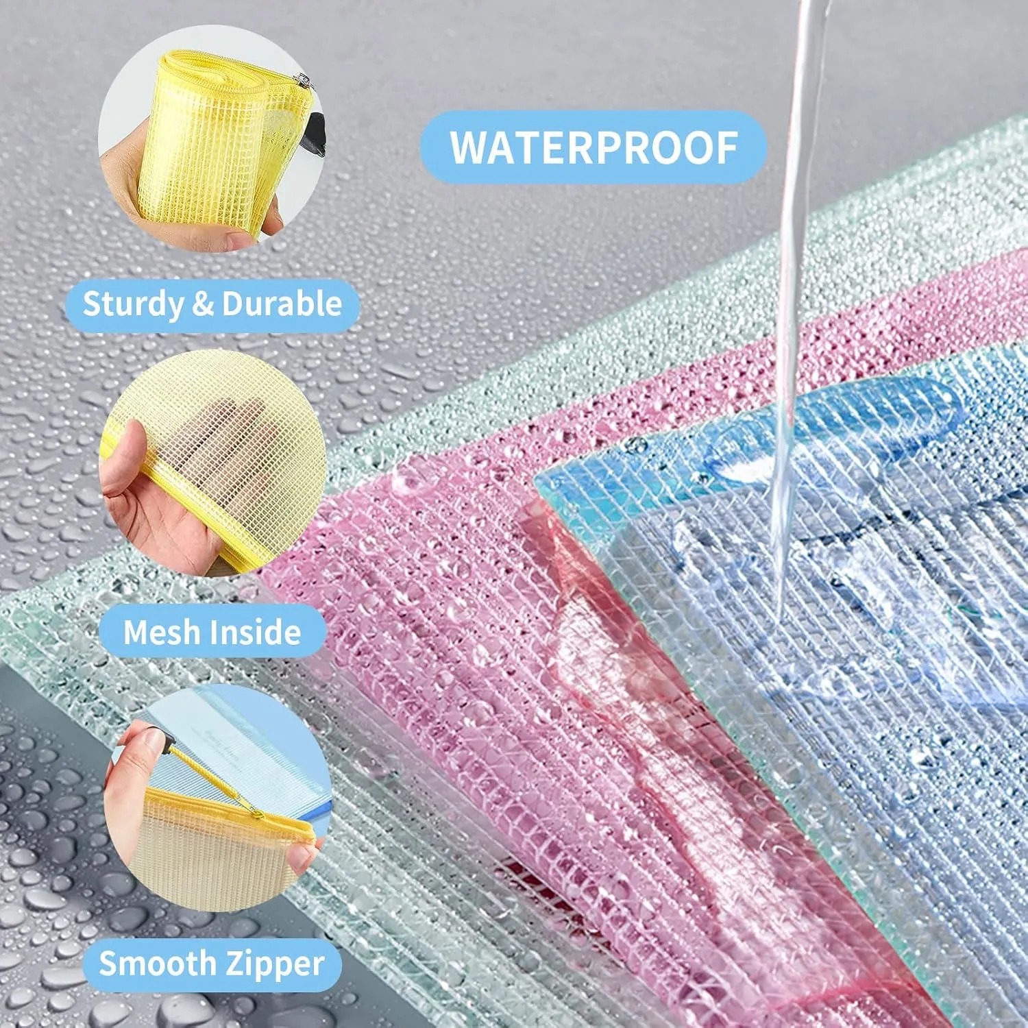 50 Pack Mesh Zipper Pouch Bags, A4 Letter Size, Waterproof Zipper Bags for Classroom Organization and Storage (50)