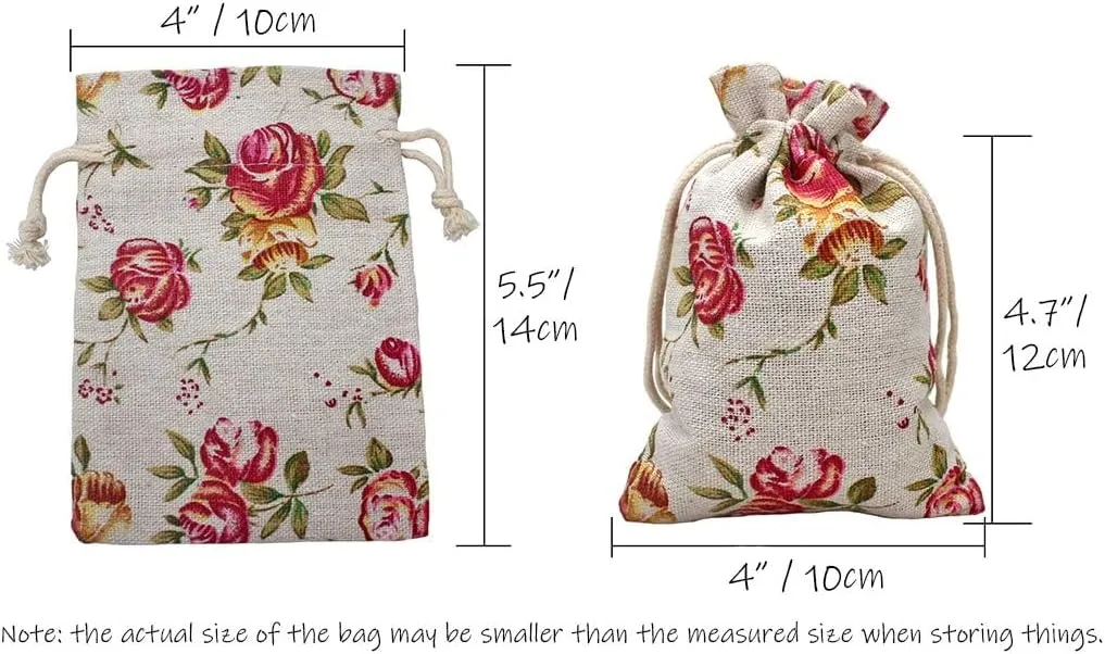 50 Pack Rose Double Drawstring Burlap Bags Gift Reusable Linen Bags Jewelry Pouches Sacks for Wedding Party Gift 4"x 5.5", Presents Festivals Mothers Day Gift