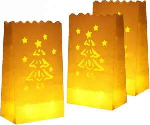50 PCS White Christmas Luminary Bags, Flame Resistant Candle Bags, Christmas Tree Design Luminaries for Party Decorations