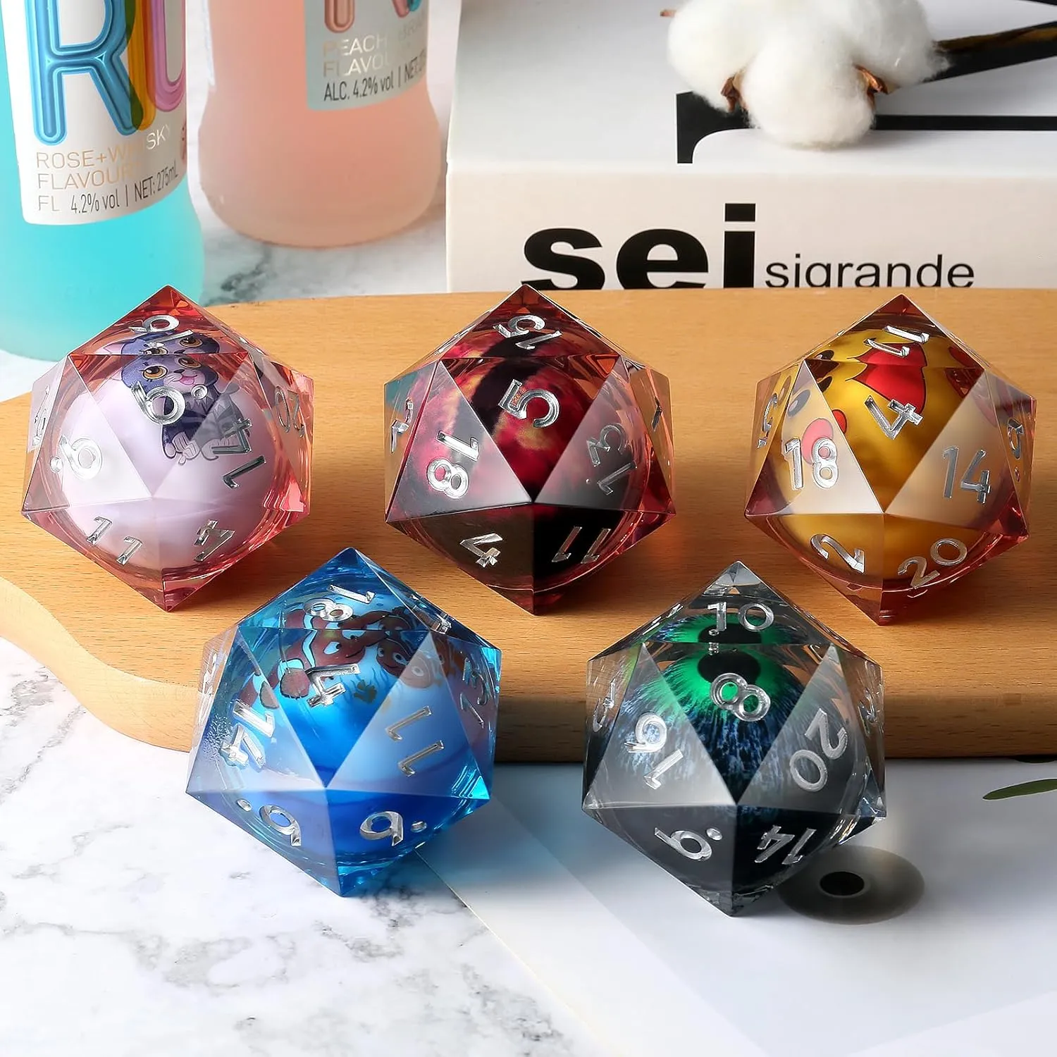 55mm LED D20 Dice,DNDND LED 20 Sided DND Dice with Gorgeous Gift Velvet Pouch for Dungeons and Dragons (Fish)