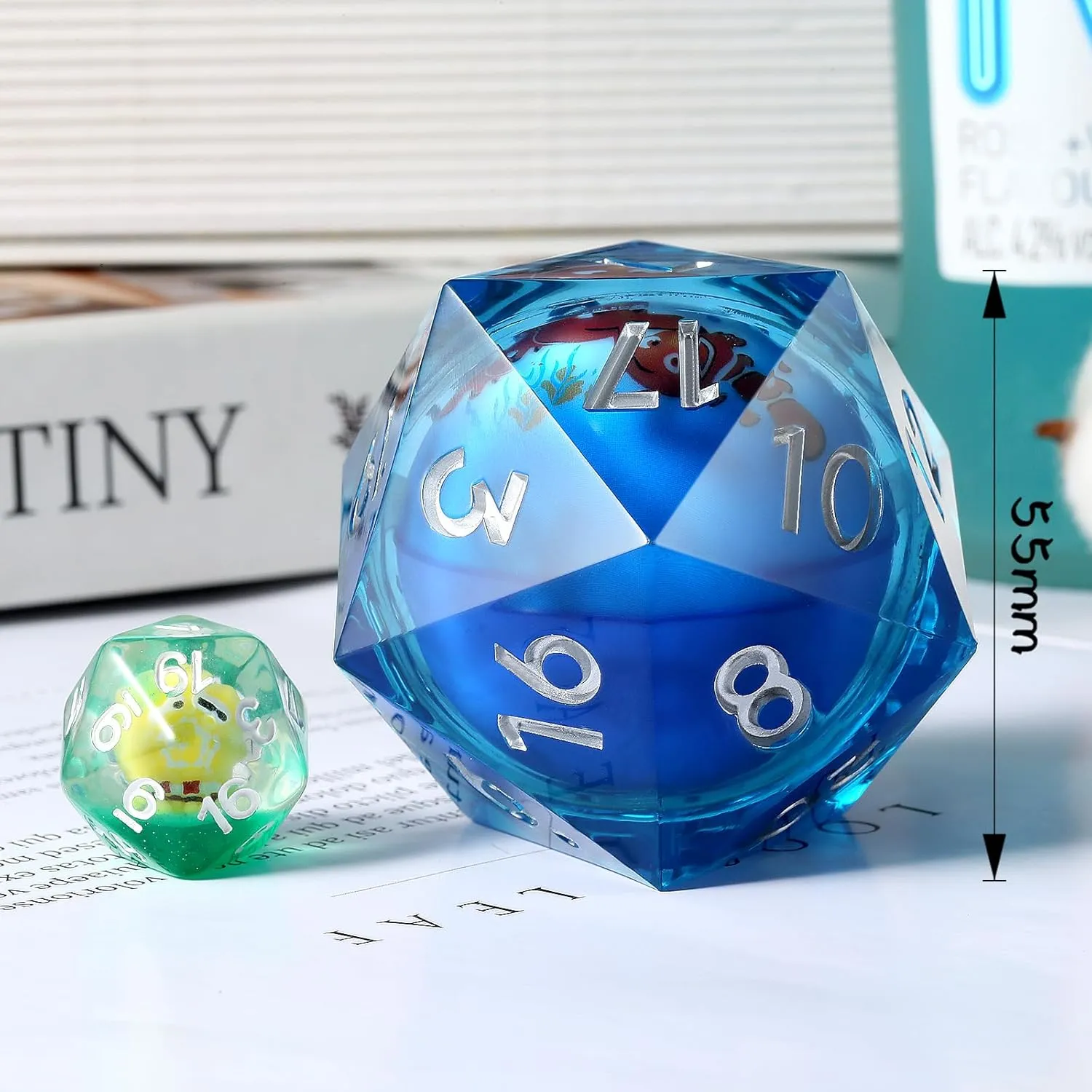 55mm LED D20 Dice,DNDND LED 20 Sided DND Dice with Gorgeous Gift Velvet Pouch for Dungeons and Dragons (Fish)