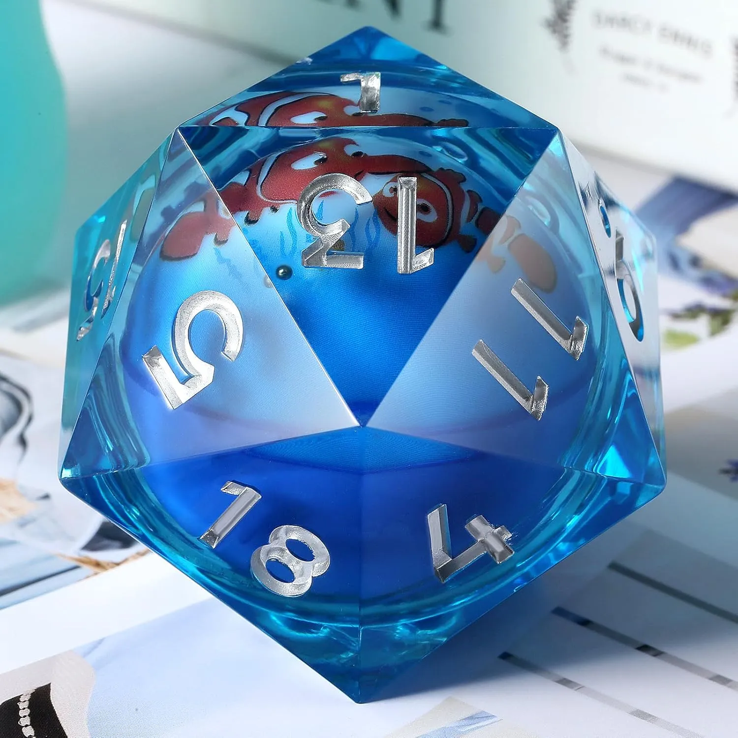55mm LED D20 Dice,DNDND LED 20 Sided DND Dice with Gorgeous Gift Velvet Pouch for Dungeons and Dragons (Fish)