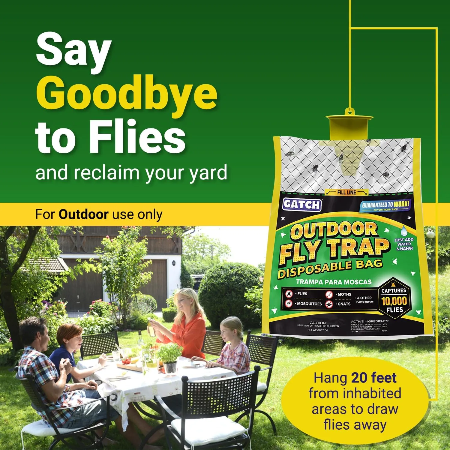 5pk Outdoor Fly Trap Bags, Disposable, Hanging Fly Catcher with Bait, Outdoor Use Fly Hunter Repellent Control Catcher Killer, Flies Trap for Barn, Farm, Mosquito, Bugs, Gnats, Ready to Use