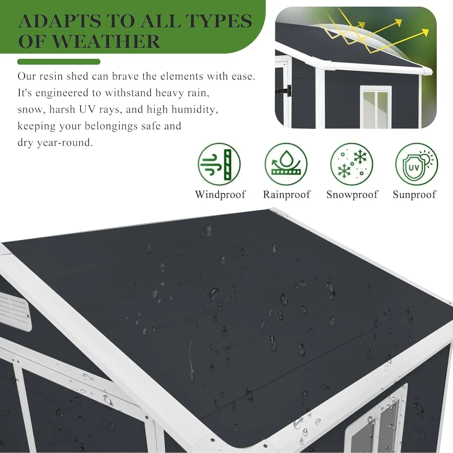6 * 4.4FT Outdoor Resin Storage Shed with Reinforced Floor, All Weather-Resistant, Plastic Shed for Storing Patio Furniture, Gardening Tools, Bicycles, or Lawn Mower, Secure Door Lock (Dark Gray)