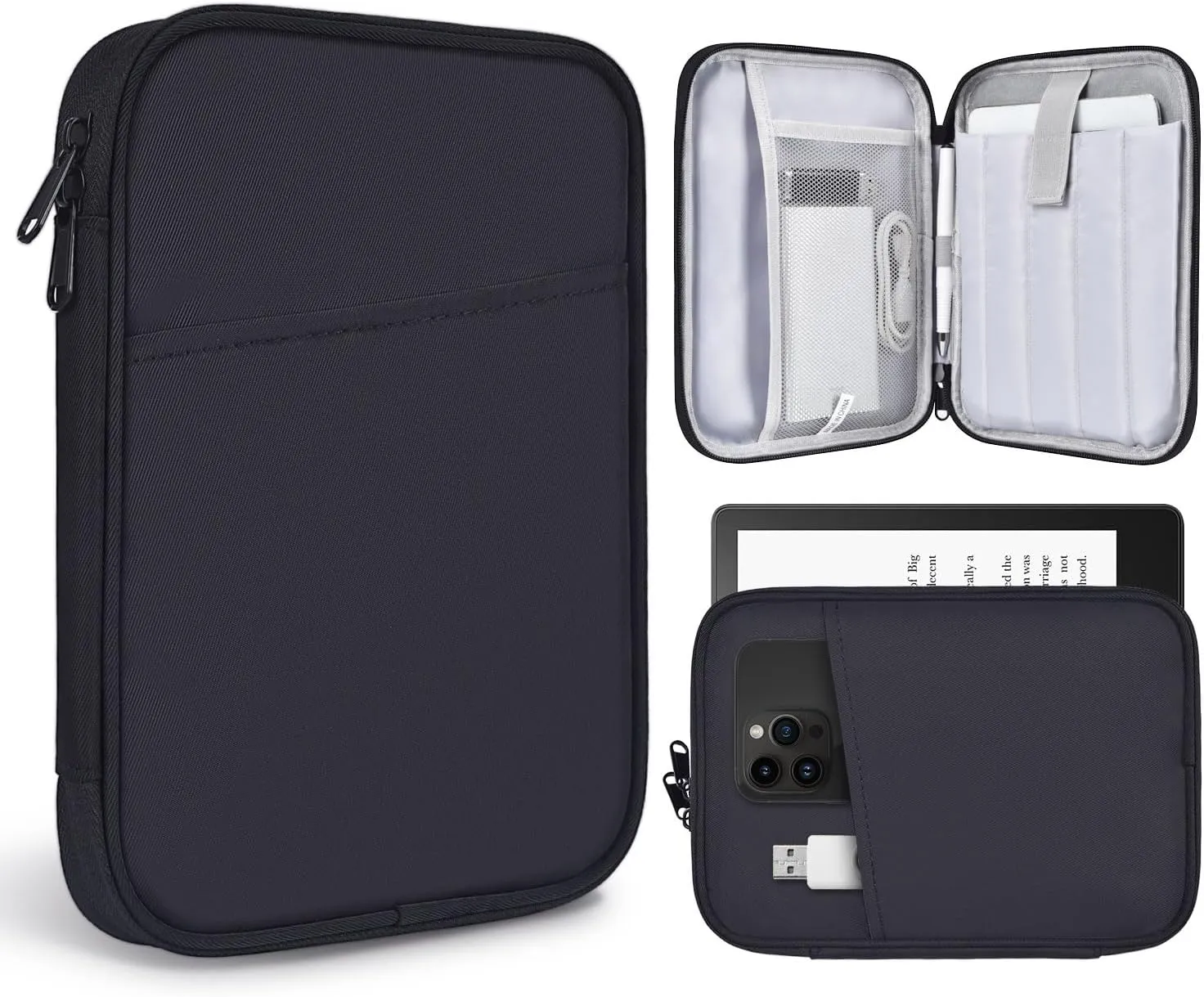 6-7 Inch E-Reader Tablet Carrying Sleeve for 7" Amazon Fire 7/Kindle Oasis,6.8" Kindle Paperwhite 11th 2021, 6" Kindle Paperwhite/Kindle 2022, Kobo Clara 2E/Libra 2 eReader Protective Bag Case(Black)