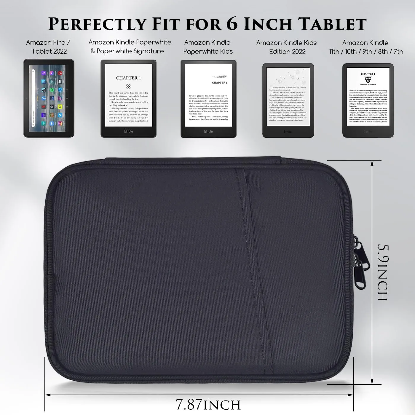 6-7 Inch E-Reader Tablet Carrying Sleeve for 7" Amazon Fire 7/Kindle Oasis,6.8" Kindle Paperwhite 11th 2021, 6" Kindle Paperwhite/Kindle 2022, Kobo Clara 2E/Libra 2 eReader Protective Bag Case(Black)