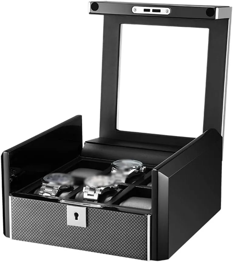 6 Slots Gift Boxes Glass Lid PU Leather Velvet Lining Metal Black Jewellery (A 22*21*11 (CM))