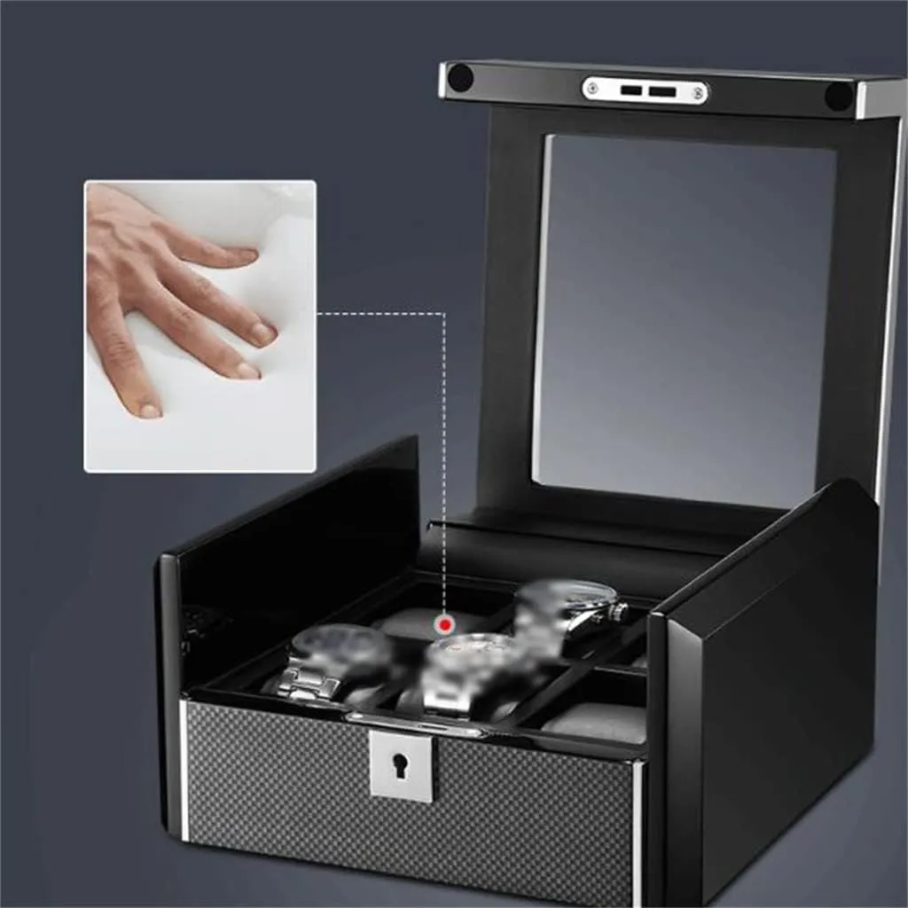 6 Slots Gift Boxes Glass Lid PU Leather Velvet Lining Metal Black Jewellery (A 22*21*11 (CM))