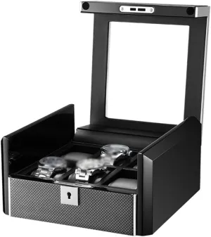 6 Slots Gift Boxes Glass Lid PU Leather Velvet Lining Metal Black Jewellery (A 22*21*11 (CM))
