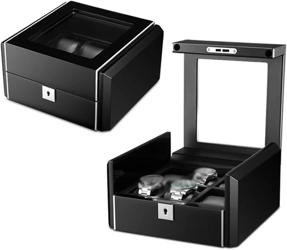 6 Slots Gift Boxes Glass Lid PU Leather Velvet Lining Metal Black Jewellery (A 22*21*11 (CM))