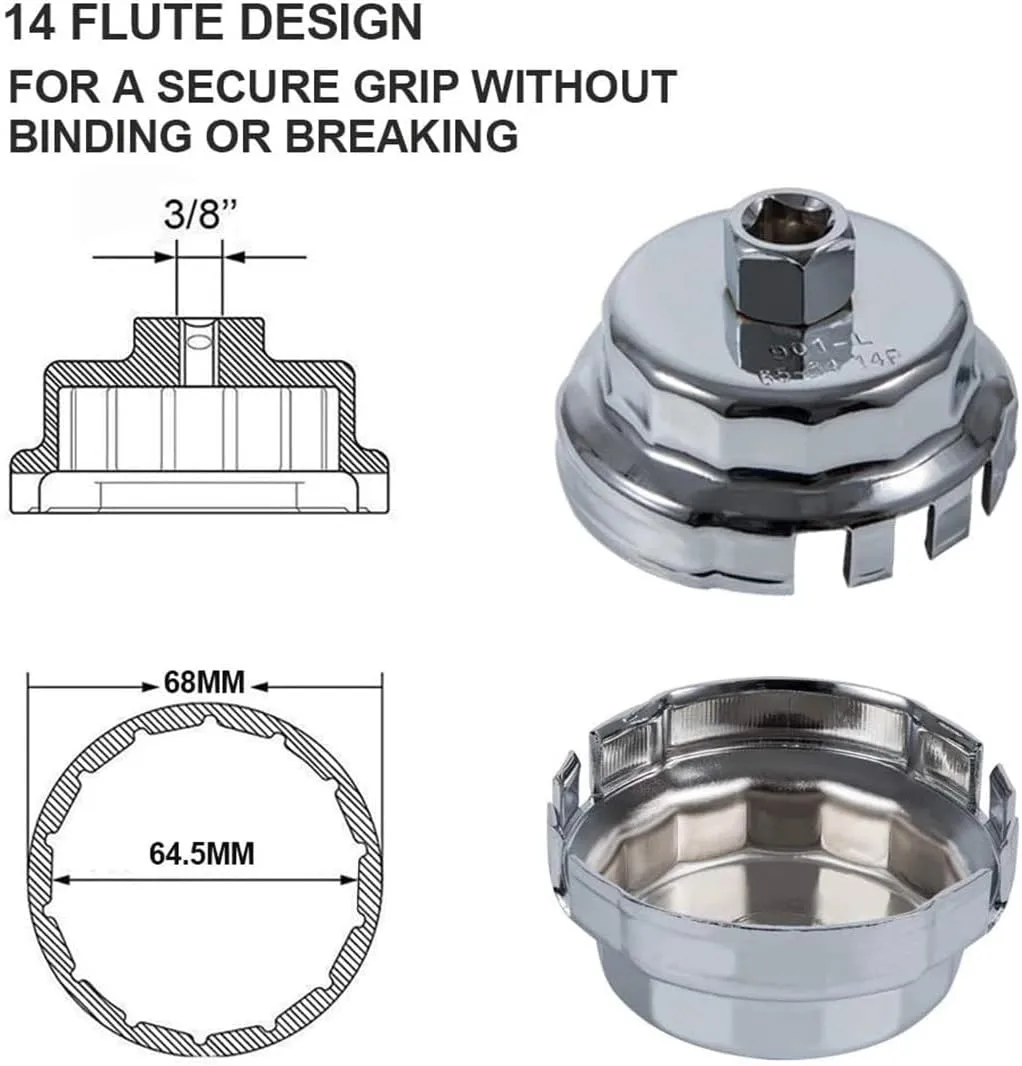 64mm 14 flute Oil Filter Cap Removal Tool, and vehicles 1.8L Engine Wrench(D)