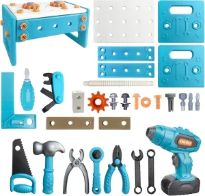 68 Pcs Kids Tool Set, Toddler Electronic Toy Drill and Screw Toys, Design and Drill Kids Tool Box, Kids Power Tools and Construction Kits, Coolest Toddler Gifts Toys 3-4 5 6 Year Old