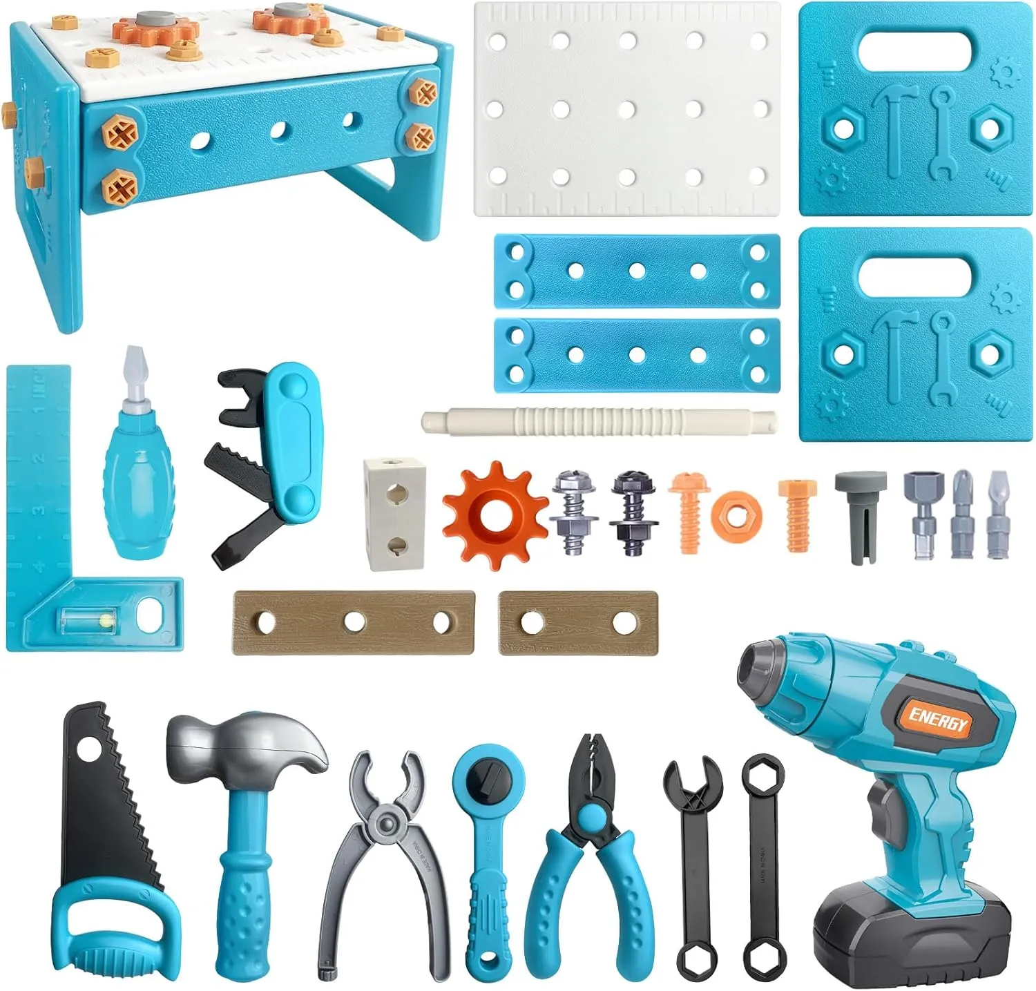 68 Pcs Kids Tool Set, Toddler Electronic Toy Drill and Screw Toys, Design and Drill Kids Tool Box, Kids Power Tools and Construction Kits, Coolest Toddler Gifts Toys 3-4 5 6 Year Old