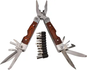 7" Silver with Brown Wood Handle Multi Tool