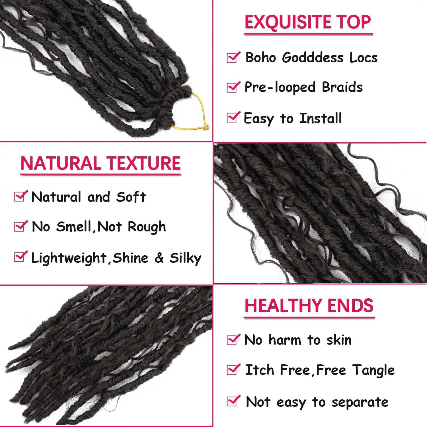 8 Packs Bohemian Faux Locs Crochet Hair 24 Inch Goddess Locs Crochet Braids Boho Crochet Soft Locs with Curly Crochet Hair for Black Women (2#, 24 Inch(Pack of 8))