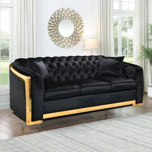 82.3 Inch Velvet Sofa Set for Living Room, 3 Seat Modern & Luxury Chesterfield Couch Sofa with Tufted Back&Gold Stainless Legs for Apartment, Office 2 Pillows Included Black