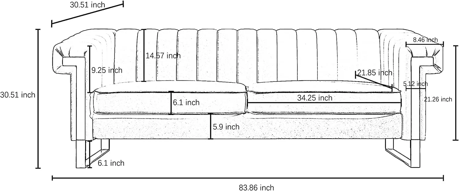 83'' Velvet Couch Sofa Mid-Century Modern Love Seat Chesterfield 3 Seat Couches Sofa for Living Room Apartment (Black)